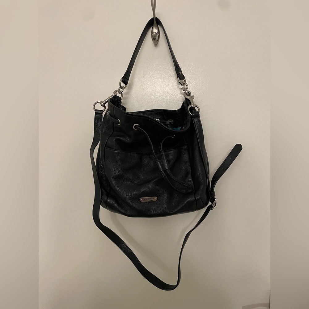 Coach Factory Genuine Black Leather Crossbody Bucket Bag